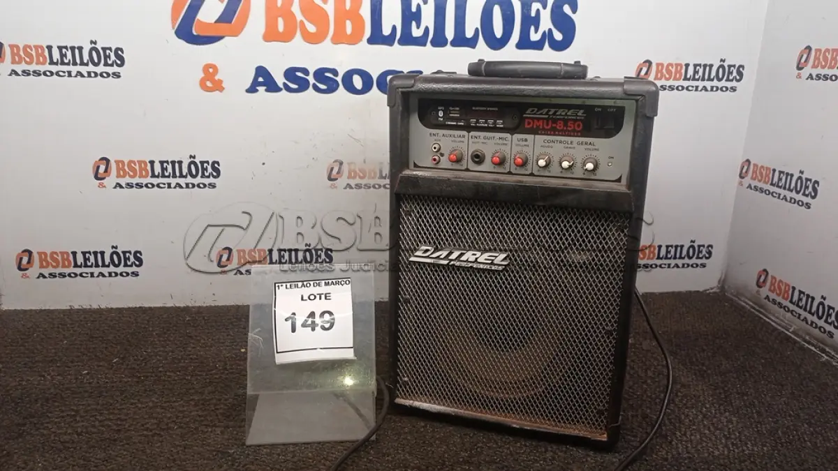 LOTE 149 - 01 CAIXA DE SOM AMPLIFICADORA MODELO DMU-8.50 MARCA DATREL. (NO ESTADO) ATENÇÃO! FAZER A VISITAÇÃO ANTES DE ARREMATAR, NÃO SABEMOS SE FUNCIONA, LEILÃO NÃO TEM GARANTIA E NEM DEVOLUÇÃO, SUJEITO A POSSÍVEIS AVARIAS VISÍVEIS/OCULTAS E/OU AUSÊNCIA DE COMPONENTES.