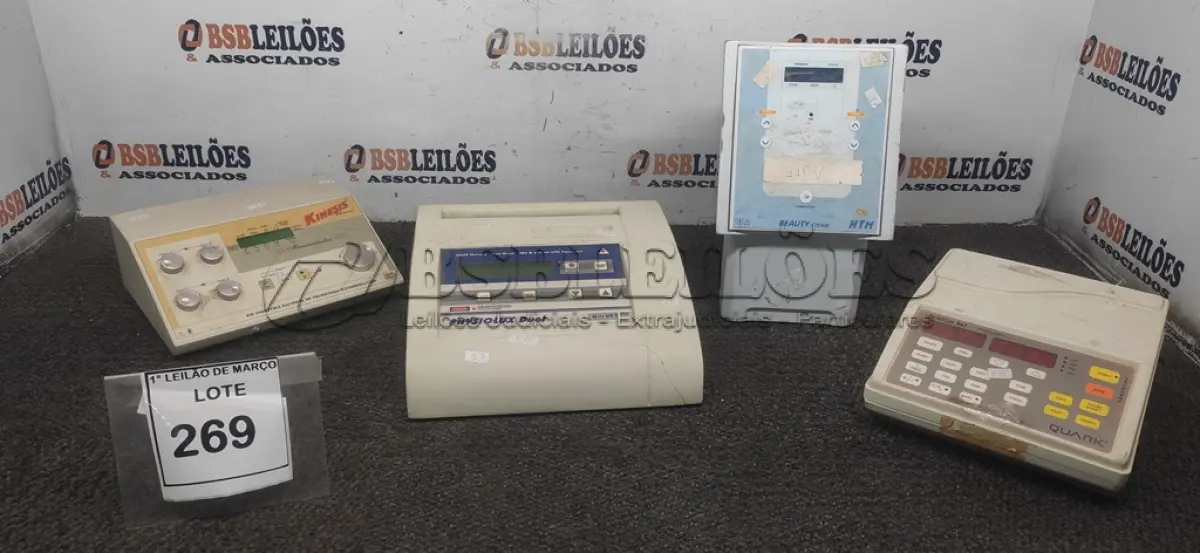 LOTE 269 - 04 APARELHOS DE TERAPIA ESTÉTICA DE MARCAS E MODELOS DIVERSOS. (NO ESTADO) ATENÇÃO! FAZER A VISITAÇÃO ANTES DE ARREMATAR, NÃO SABEMOS SE FUNCIONA, LEILÃO NÃO TEM GARANTIA E NEM DEVOLUÇÃO, SUJEITO A POSSÍVEIS AVARIAS VISÍVEIS/OCULTAS E/OU AUSÊNCIA DE COMPONENTES.