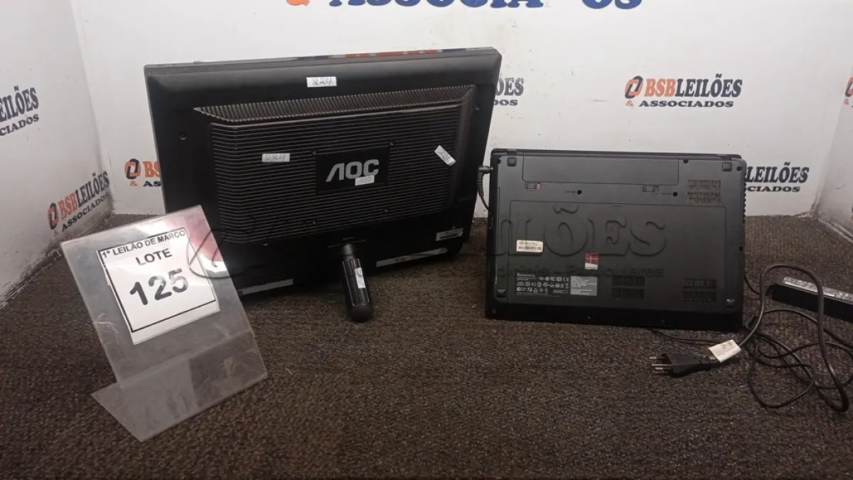 LOTE 125 - 01 NOTEBOOK MARCA LENOVO COM FONTE E 01 MONITOR LCD MARCA AOC. (NO ESTADO) ATENÇÃO! FAZER A VISITAÇÃO ANTES DE ARREMATAR, NÃO SABEMOS SE FUNCIONA, LEILÃO NÃO TEM GARANTIA E NEM DEVOLUÇÃO, SUJEITO A POSSÍVEIS AVARIAS VISÍVEIS/OCULTAS E/OU AUSÊNCIA DE COMPONENTES.