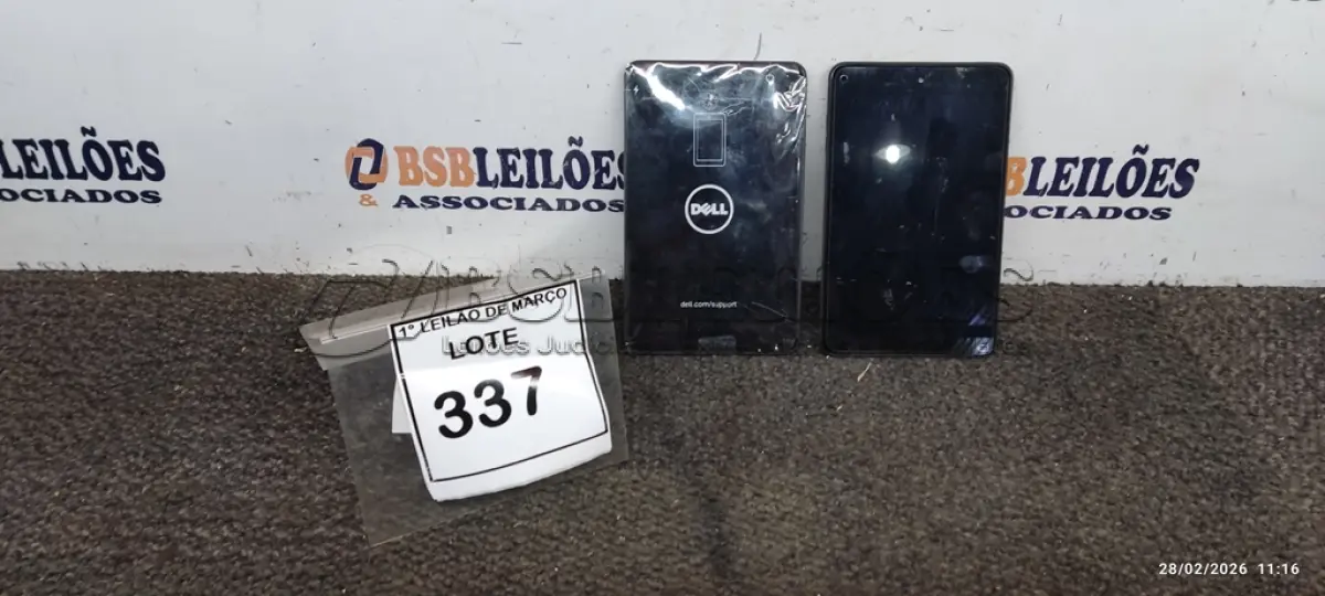 LOTE 337 - 02 TABLETS MARCA DELL SEM CARREGADOR. (NO ESTADO) ATENÇÃO! FAZER A VISITAÇÃO ANTES DE ARREMATAR, NÃO SABEMOS SE FUNCIONA, LEILÃO NÃO TEM GARANTIA E NEM DEVOLUÇÃO, SUJEITO A POSSÍVEIS AVARIAS VISÍVEIS/OCULTAS E/OU AUSÊNCIA DE COMPONENTES.