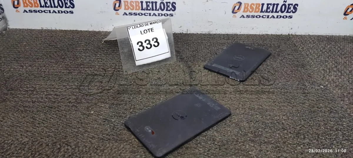 LOTE 333 - 02 TABLETS MARCA DELL SEM CARREGADOR. (NO ESTADO) ATENÇÃO! FAZER A VISITAÇÃO ANTES DE ARREMATAR, NÃO SABEMOS SE FUNCIONA, LEILÃO NÃO TEM GARANTIA E NEM DEVOLUÇÃO, SUJEITO A POSSÍVEIS AVARIAS VISÍVEIS/OCULTAS E/OU AUSÊNCIA DE COMPONENTES.