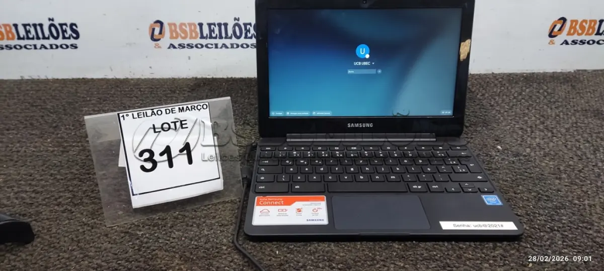LOTE 311 - 01 NOTEBOOK 2GB DE MEMÓRIA, 16GB E.MMC TELA 11.6’’ LINHA CONNECT MARCA SAMSUNG SEM FONTE. (NO ESTADO) ATENÇÃO! FAZER A VISITAÇÃO ANTES DE ARREMATAR, NÃO SABEMOS SE FUNCIONA, LEILÃO NÃO TEM GARANTIA E NEM DEVOLUÇÃO, SUJEITO A POSSÍVEIS AVARIAS VISÍVEIS/OCULTAS E/OU AUSÊNCIA DE COMPONENTES.