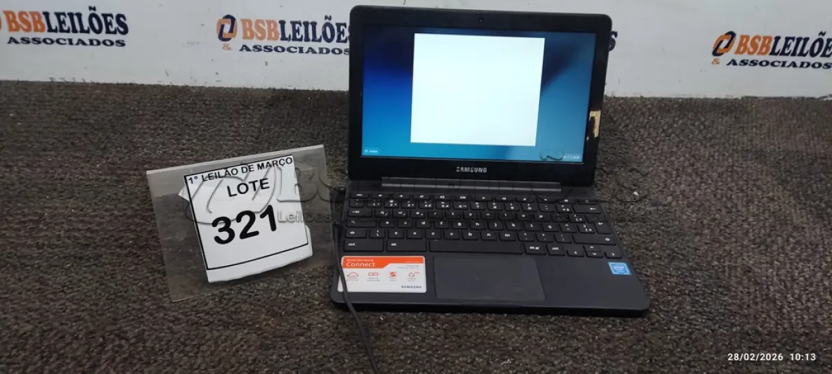 LOTE 321 - 01 NOTEBOOK 2GB DE MEMÓRIA, 16GB E.MMC TELA 11.6’’ LINHA CONNECT MARCA SAMSUNG SEM FONTE. (NO ESTADO) ATENÇÃO! FAZER A VISITAÇÃO ANTES DE ARREMATAR, NÃO SABEMOS SE FUNCIONA, LEILÃO NÃO TEM GARANTIA E NEM DEVOLUÇÃO, SUJEITO A POSSÍVEIS AVARIAS VISÍVEIS/OCULTAS E/OU AUSÊNCIA DE COMPONENTES.