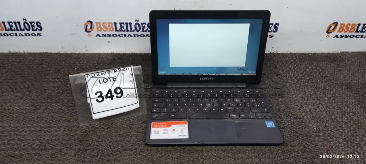 LOTE 349 - 01 NOTEBOOK 2GB DE MEMÓRIA, 16GB E.MMC TELA 11.6’’ LINHA CONNECT MARCA SAMSUNG SEM FONTE. (NO ESTADO) ATENÇÃO! FAZER A VISITAÇÃO ANTES DE ARREMATAR, NÃO SABEMOS SE FUNCIONA, LEILÃO NÃO TEM GARANTIA E NEM DEVOLUÇÃO, SUJEITO A POSSÍVEIS AVARIAS VISÍVEIS/OCULTAS E/OU AUSÊNCIA DE COMPONENTES.