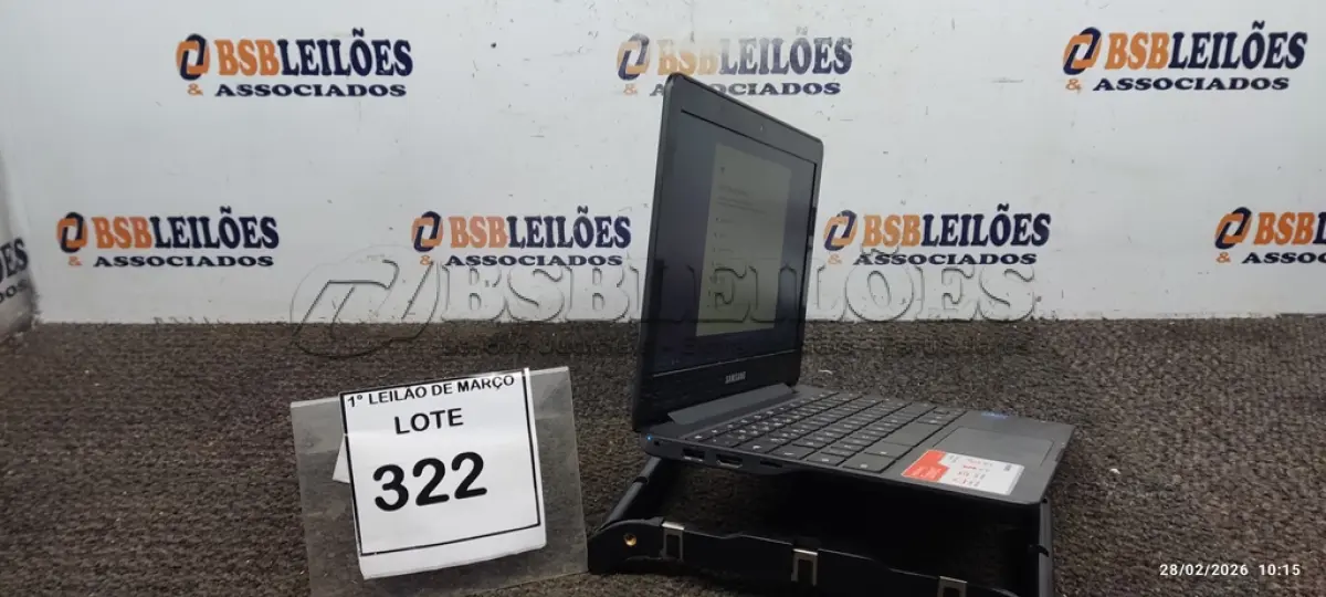 LOTE 322 - 01 NOTEBOOK 2GB DE MEMÓRIA, 16GB E.MMC TELA 11.6’’ LINHA CONNECT MARCA SAMSUNG SEM FONTE. (NO ESTADO) ATENÇÃO! FAZER A VISITAÇÃO ANTES DE ARREMATAR, NÃO SABEMOS SE FUNCIONA, LEILÃO NÃO TEM GARANTIA E NEM DEVOLUÇÃO, SUJEITO A POSSÍVEIS AVARIAS VISÍVEIS/OCULTAS E/OU AUSÊNCIA DE COMPONENTES.