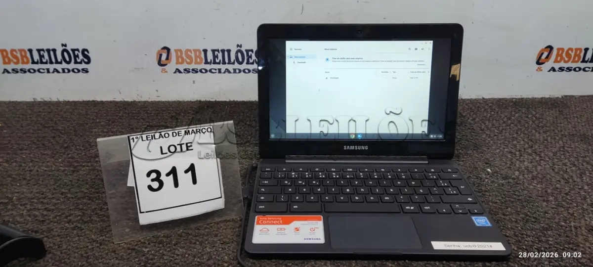 LOTE 311 - 01 NOTEBOOK 2GB DE MEMÓRIA, 16GB E.MMC TELA 11.6’’ LINHA CONNECT MARCA SAMSUNG SEM FONTE. (NO ESTADO) ATENÇÃO! FAZER A VISITAÇÃO ANTES DE ARREMATAR, NÃO SABEMOS SE FUNCIONA, LEILÃO NÃO TEM GARANTIA E NEM DEVOLUÇÃO, SUJEITO A POSSÍVEIS AVARIAS VISÍVEIS/OCULTAS E/OU AUSÊNCIA DE COMPONENTES.