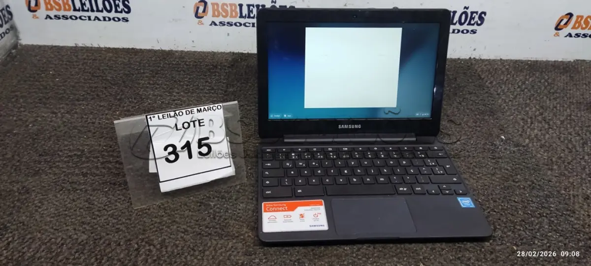 LOTE 315 - 01 NOTEBOOK 2GB DE MEMÓRIA, 16GB E.MMC TELA 11.6’’ LINHA CONNECT MARCA SAMSUNG SEM FONTE. (NO ESTADO) ATENÇÃO! FAZER A VISITAÇÃO ANTES DE ARREMATAR, NÃO SABEMOS SE FUNCIONA, LEILÃO NÃO TEM GARANTIA E NEM DEVOLUÇÃO, SUJEITO A POSSÍVEIS AVARIAS VISÍVEIS/OCULTAS E/OU AUSÊNCIA DE COMPONENTES.