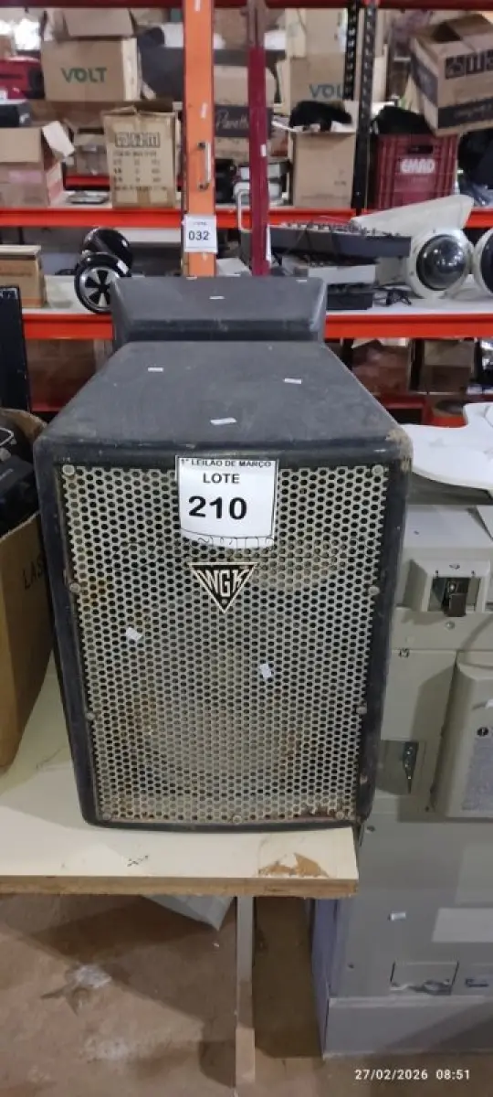 LOTE 210 - 02 CAIXAS DE SOM PASSIVAS PROFISSIONAIS MARCA WGK. (NO ESTADO) ATENÇÃO! FAZER A VISITAÇÃO ANTES DE ARREMATAR, NÃO SABEMOS SE FUNCIONA. LEILÃO NÃO TEM GARANTIA E NEM DEVOLUÇÃO, SUJEITO A POSSÍVEIS AVARIAS VISÍVEIS/OCULTAS E/OU AUSÊNCIA DE COMPONENTES.