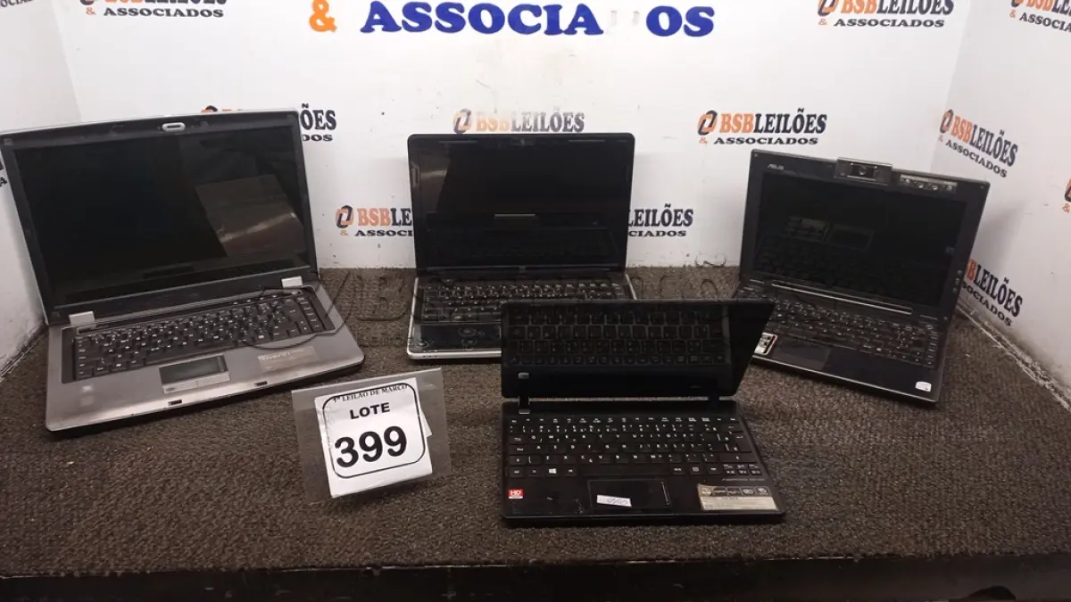LOTE 399 - 04 NOTEBOOKS DE MARCAS E MODELOS DIVERSOS. (NO ESTADO) ATENÇÃO! FAZER A VISITAÇÃO ANTES DE ARREMATAR, NÃO SABEMOS SE FUNCIONA, LEILÃO NÃO TEM GARANTIA E NEM DEVOLUÇÃO, SUJEITO A POSSÍVEIS AVARIAS VISÍVEIS/OCULTAS E/OU AUSÊNCIA DE COMPONENTES.