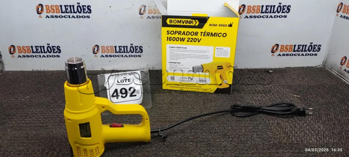 LOTE 492 - 01 SOPRADOR TÉRMICO 1.6000W 220V. (NO ESTADO) ATENÇÃO! FAZER A VISITAÇÃO ANTES DE ARREMATAR, NÃO SABEMOS SE FUNCIONA, LEILÃO NÃO TEM GARANTIA E NEM DEVOLUÇÃO, SUJEITO A POSSÍVEIS AVARIAS VISÍVEIS/OCULTAS E/OU AUSÊNCIA DE COMPONENTES.