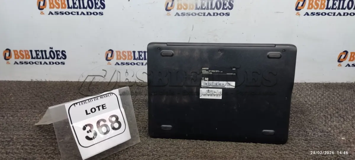LOTE 368 - 01 NOTEBOOK 2GB DE MEMÓRIA, 16GB E.MMC TELA 11.6’’ LINHA CONNECT MARCA SAMSUNG SEM FONTE. (NO ESTADO) ATENÇÃO! FAZER A VISITAÇÃO ANTES DE ARREMATAR, NÃO SABEMOS SE FUNCIONA, LEILÃO NÃO TEM GARANTIA E NEM DEVOLUÇÃO, SUJEITO A POSSÍVEIS AVARIAS VISÍVEIS/OCULTAS E/OU AUSÊNCIA DE COMPONENTES.