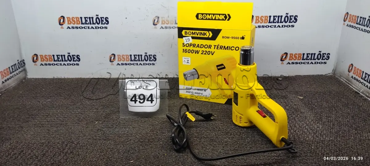 LOTE 494 - 01 SOPRADOR TÉRMICO 1.6000W 220V. (NO ESTADO) ATENÇÃO! FAZER A VISITAÇÃO ANTES DE ARREMATAR, NÃO SABEMOS SE FUNCIONA, LEILÃO NÃO TEM GARANTIA E NEM DEVOLUÇÃO, SUJEITO A POSSÍVEIS AVARIAS VISÍVEIS/OCULTAS E/OU AUSÊNCIA DE COMPONENTES.