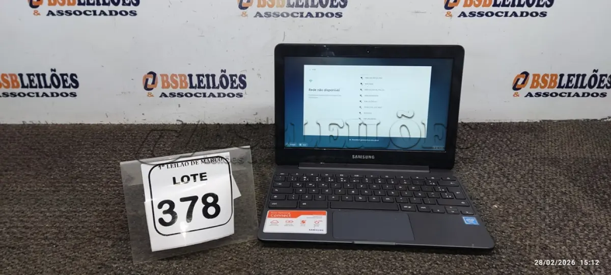 LOTE 378 - 01 NOTEBOOK 2GB DE MEMÓRIA, 16GB E.MMC TELA 11.6’’ LINHA CONNECT MARCA SAMSUNG SEM FONTE. (NO ESTADO) ATENÇÃO! FAZER A VISITAÇÃO ANTES DE ARREMATAR, NÃO SABEMOS SE FUNCIONA, LEILÃO NÃO TEM GARANTIA E NEM DEVOLUÇÃO, SUJEITO A POSSÍVEIS AVARIAS VISÍVEIS/OCULTAS E/OU AUSÊNCIA DE COMPONENTES.