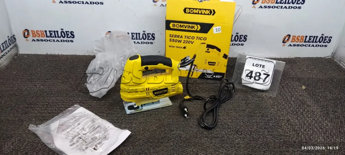 LOTE 487 - 01 SERRA TICO TICO 550W 220V (PRODUTO NOVO). (NO ESTADO) ATENÇÃO! FAZER A VISITAÇÃO ANTES DE ARREMATAR, NÃO SABEMOS SE FUNCIONA, LEILÃO NÃO TEM GARANTIA E NEM DEVOLUÇÃO, SUJEITO A POSSÍVEIS AVARIAS VISÍVEIS/OCULTAS E/OU AUSÊNCIA DE COMPONENTES.