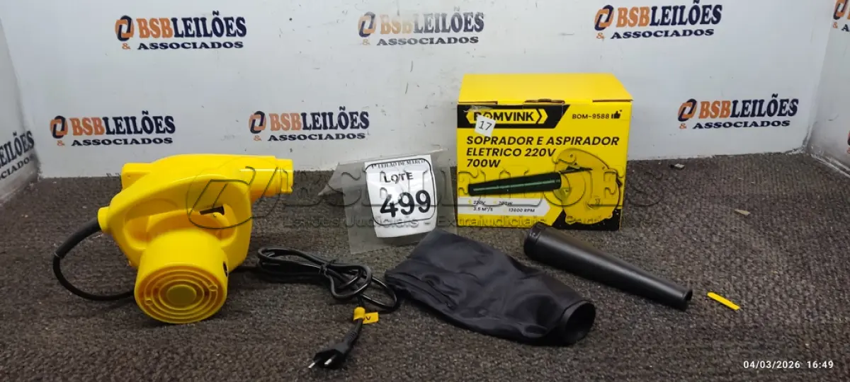 LOTE 499 - 01 SOPRADOR E ASPIRADOR ELÉTRICO 220V 700W. (NO ESTADO) ATENÇÃO! FAZER A VISITAÇÃO ANTES DE ARREMATAR, NÃO SABEMOS SE FUNCIONA, LEILÃO NÃO TEM GARANTIA E NEM DEVOLUÇÃO, SUJEITO A POSSÍVEIS AVARIAS VISÍVEIS/OCULTAS E/OU AUSÊNCIA DE COMPONENTES.