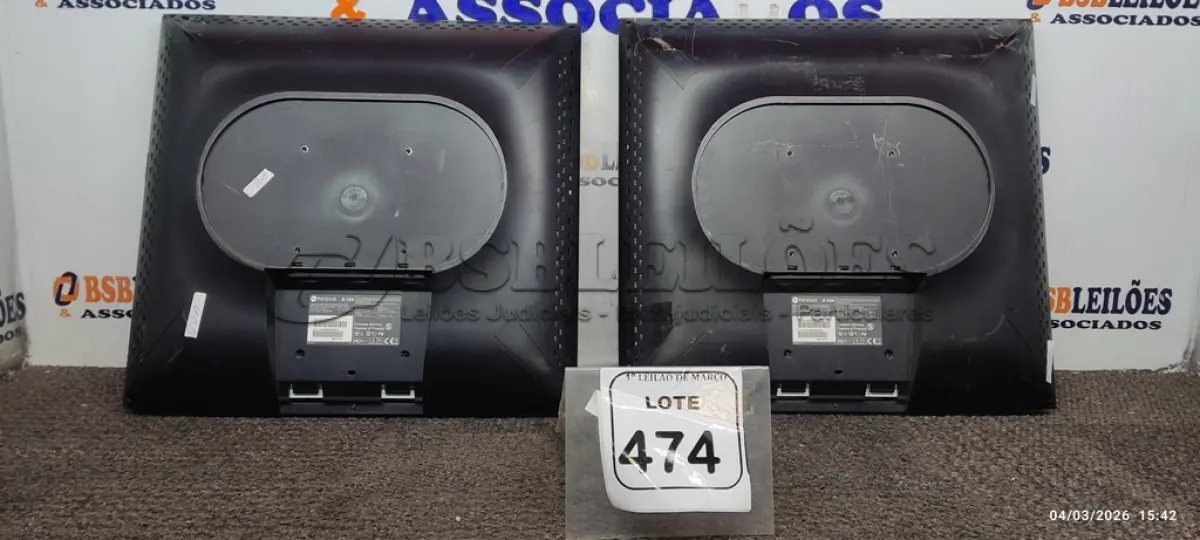 LOTE 474 - 02 MONITORES MARCA NEOVO. (NO ESTADO) ATENÇÃO! FAZER A VISITAÇÃO ANTES DE ARREMATAR, NÃO SABEMOS SE FUNCIONA, LEILÃO NÃO TEM GARANTIA E NEM DEVOLUÇÃO, SUJEITO A POSSÍVEIS AVARIAS VISÍVEIS/OCULTAS E/OU AUSÊNCIA DE COMPONENTES.