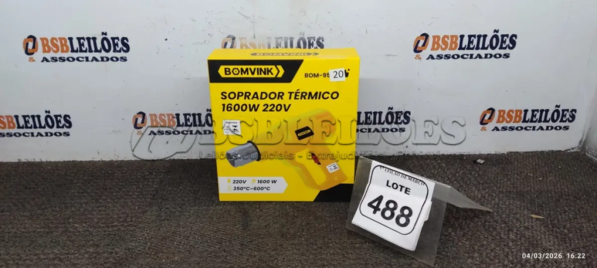 LOTE 488 - 01 SOPRADOR TÉRMICO 1.6000W 220V. (NO ESTADO) ATENÇÃO! FAZER A VISITAÇÃO ANTES DE ARREMATAR, NÃO SABEMOS SE FUNCIONA, LEILÃO NÃO TEM GARANTIA E NEM DEVOLUÇÃO, SUJEITO A POSSÍVEIS AVARIAS VISÍVEIS/OCULTAS E/OU AUSÊNCIA DE COMPONENTES.