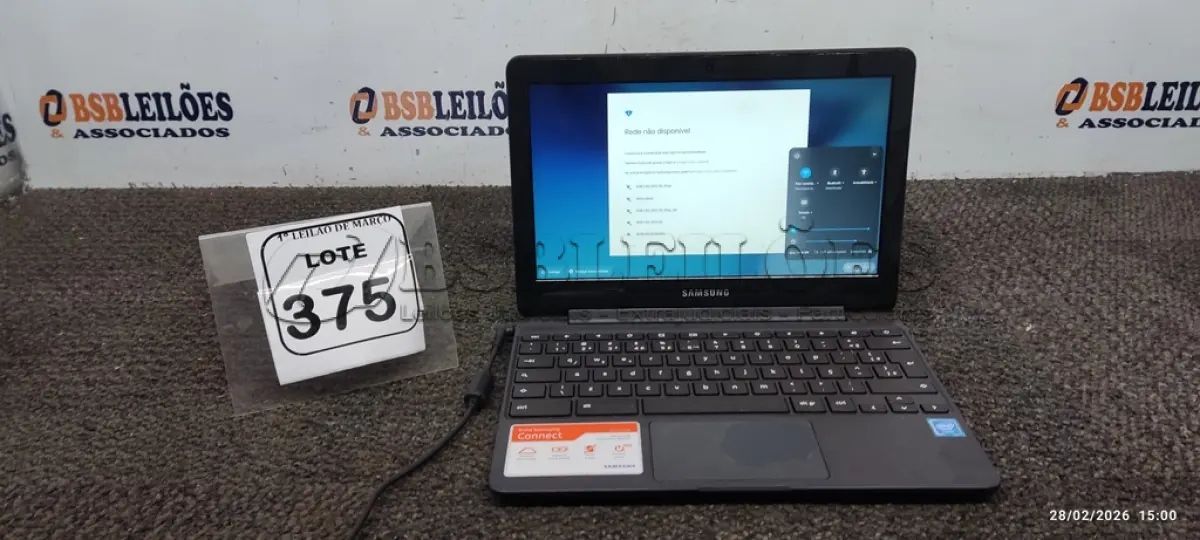 LOTE 375 - 01 NOTEBOOK 2GB DE MEMÓRIA, 16GB E.MMC TELA 11.6’’ LINHA CONNECT MARCA SAMSUNG SEM FONTE. (NO ESTADO) ATENÇÃO! FAZER A VISITAÇÃO ANTES DE ARREMATAR, NÃO SABEMOS SE FUNCIONA, LEILÃO NÃO TEM GARANTIA E NEM DEVOLUÇÃO, SUJEITO A POSSÍVEIS AVARIAS VISÍVEIS/OCULTAS E/OU AUSÊNCIA DE COMPONENTES.