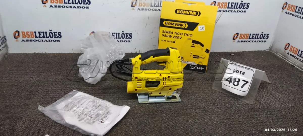 LOTE 487 - 01 SERRA TICO TICO 550W 220V (PRODUTO NOVO). (NO ESTADO) ATENÇÃO! FAZER A VISITAÇÃO ANTES DE ARREMATAR, NÃO SABEMOS SE FUNCIONA, LEILÃO NÃO TEM GARANTIA E NEM DEVOLUÇÃO, SUJEITO A POSSÍVEIS AVARIAS VISÍVEIS/OCULTAS E/OU AUSÊNCIA DE COMPONENTES.