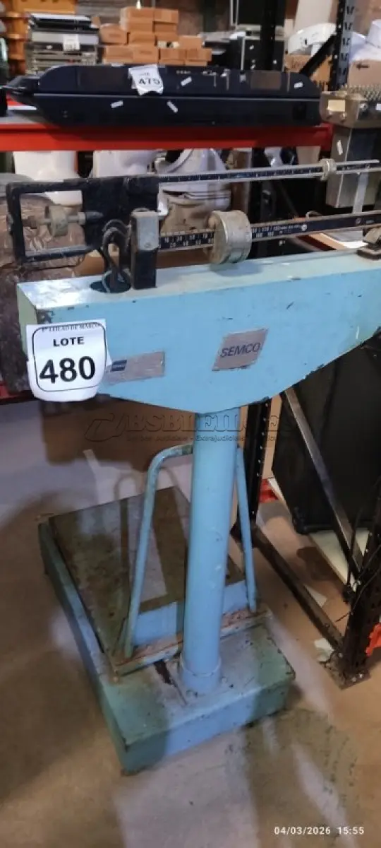 LOTE 480 - 01 BALANÇA MECÂNICA MARCA SEMCO. (NO ESTADO) ATENÇÃO! FAZER A VISITAÇÃO ANTES DE ARREMATAR, NÃO SABEMOS SE FUNCIONA, LEILÃO NÃO TEM GARANTIA E NEM DEVOLUÇÃO, SUJEITO A POSSÍVEIS AVARIAS VISÍVEIS/OCULTAS E/OU AUSÊNCIA DE COMPONENTES.