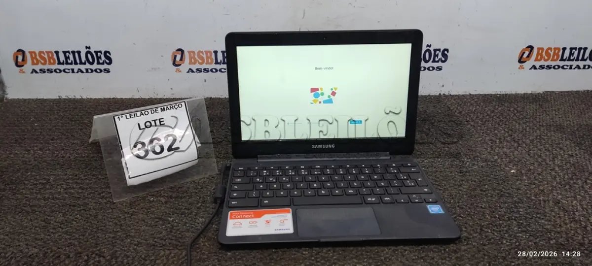 LOTE 362 - 01 NOTEBOOK 2GB DE MEMÓRIA, 16GB E.MMC TELA 11.6’’ LINHA CONNECT MARCA SAMSUNG SEM FONTE. (NO ESTADO) ATENÇÃO! FAZER A VISITAÇÃO ANTES DE ARREMATAR, NÃO SABEMOS SE FUNCIONA, LEILÃO NÃO TEM GARANTIA E NEM DEVOLUÇÃO, SUJEITO A POSSÍVEIS AVARIAS VISÍVEIS/OCULTAS E/OU AUSÊNCIA DE COMPONENTES.