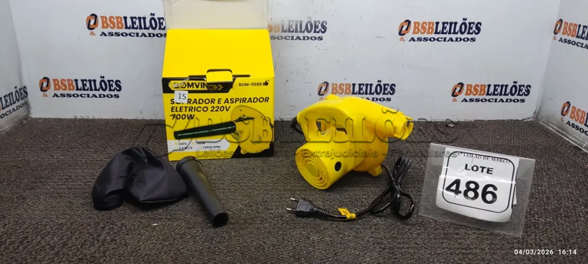 LOTE 486 - 01 SOPRADOR E ASPIRADOR ELÉTRICO 220V 700W. (NO ESTADO) ATENÇÃO! FAZER A VISITAÇÃO ANTES DE ARREMATAR, NÃO SABEMOS SE FUNCIONA, LEILÃO NÃO TEM GARANTIA E NEM DEVOLUÇÃO, SUJEITO A POSSÍVEIS AVARIAS VISÍVEIS/OCULTAS E/OU AUSÊNCIA DE COMPONENTES.