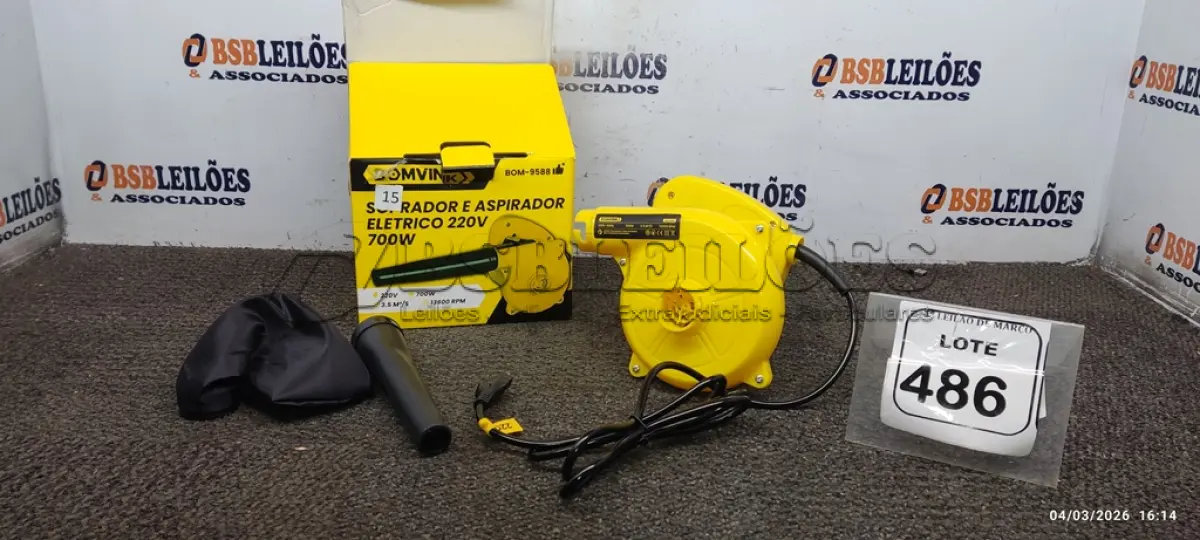 LOTE 486 - 01 SOPRADOR E ASPIRADOR ELÉTRICO 220V 700W. (NO ESTADO) ATENÇÃO! FAZER A VISITAÇÃO ANTES DE ARREMATAR, NÃO SABEMOS SE FUNCIONA, LEILÃO NÃO TEM GARANTIA E NEM DEVOLUÇÃO, SUJEITO A POSSÍVEIS AVARIAS VISÍVEIS/OCULTAS E/OU AUSÊNCIA DE COMPONENTES.