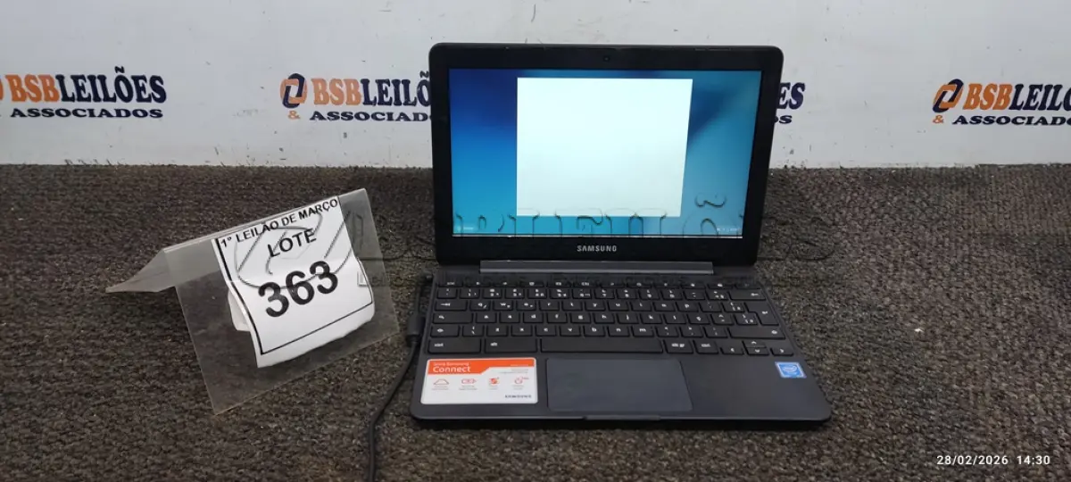 LOTE 363 - 01 NOTEBOOK 2GB DE MEMÓRIA, 16GB E.MMC TELA 11.6’’ LINHA CONNECT MARCA SAMSUNG SEM FONTE. (NO ESTADO) ATENÇÃO! FAZER A VISITAÇÃO ANTES DE ARREMATAR, NÃO SABEMOS SE FUNCIONA, LEILÃO NÃO TEM GARANTIA E NEM DEVOLUÇÃO, SUJEITO A POSSÍVEIS AVARIAS VISÍVEIS/OCULTAS E/OU AUSÊNCIA DE COMPONENTES.