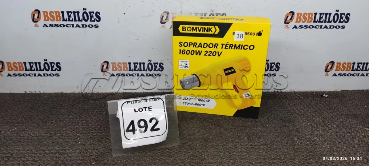 LOTE 492 - 01 SOPRADOR TÉRMICO 1.6000W 220V. (NO ESTADO) ATENÇÃO! FAZER A VISITAÇÃO ANTES DE ARREMATAR, NÃO SABEMOS SE FUNCIONA, LEILÃO NÃO TEM GARANTIA E NEM DEVOLUÇÃO, SUJEITO A POSSÍVEIS AVARIAS VISÍVEIS/OCULTAS E/OU AUSÊNCIA DE COMPONENTES.