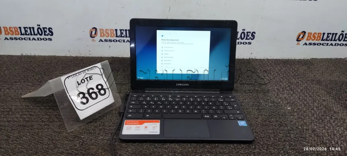 LOTE 368 - 01 NOTEBOOK 2GB DE MEMÓRIA, 16GB E.MMC TELA 11.6’’ LINHA CONNECT MARCA SAMSUNG SEM FONTE. (NO ESTADO) ATENÇÃO! FAZER A VISITAÇÃO ANTES DE ARREMATAR, NÃO SABEMOS SE FUNCIONA, LEILÃO NÃO TEM GARANTIA E NEM DEVOLUÇÃO, SUJEITO A POSSÍVEIS AVARIAS VISÍVEIS/OCULTAS E/OU AUSÊNCIA DE COMPONENTES.