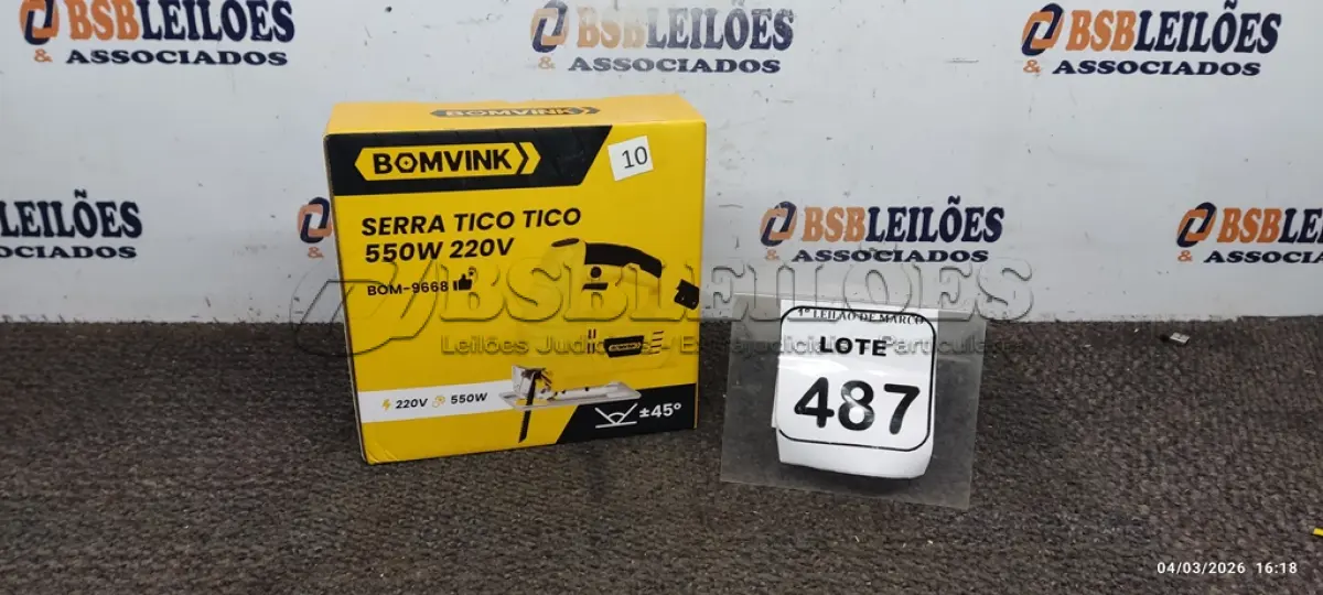 LOTE 487 - 01 SERRA TICO TICO 550W 220V (PRODUTO NOVO). (NO ESTADO) ATENÇÃO! FAZER A VISITAÇÃO ANTES DE ARREMATAR, NÃO SABEMOS SE FUNCIONA, LEILÃO NÃO TEM GARANTIA E NEM DEVOLUÇÃO, SUJEITO A POSSÍVEIS AVARIAS VISÍVEIS/OCULTAS E/OU AUSÊNCIA DE COMPONENTES.