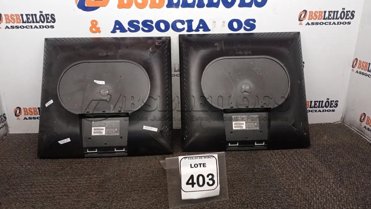 LOTE 403 - 02 MONITORES MARCA NEOVO. (NO ESTADO) ATENÇÃO! FAZER A VISITAÇÃO ANTES DE ARREMATAR, NÃO SABEMOS SE FUNCIONA, LEILÃO NÃO TEM GARANTIA E NEM DEVOLUÇÃO, SUJEITO A POSSÍVEIS AVARIAS VISÍVEIS/OCULTAS E/OU AUSÊNCIA DE COMPONENTES.