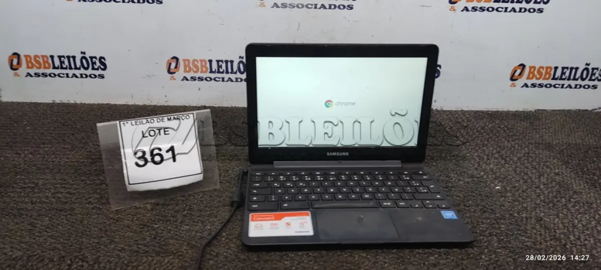 LOTE 361 - 01 NOTEBOOK 2GB DE MEMÓRIA, 16GB E.MMC TELA 11.6’’ LINHA CONNECT MARCA SAMSUNG SEM FONTE. (NO ESTADO) ATENÇÃO! FAZER A VISITAÇÃO ANTES DE ARREMATAR, NÃO SABEMOS SE FUNCIONA, LEILÃO NÃO TEM GARANTIA E NEM DEVOLUÇÃO, SUJEITO A POSSÍVEIS AVARIAS VISÍVEIS/OCULTAS E/OU AUSÊNCIA DE COMPONENTES.