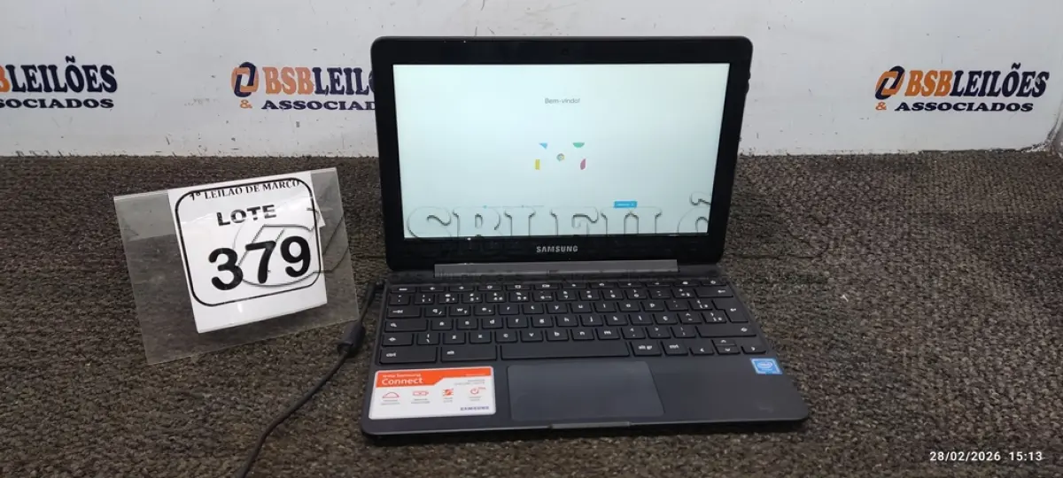 LOTE 379 - 01 NOTEBOOK 2GB DE MEMÓRIA, 16GB E.MMC TELA 11.6’’ LINHA CONNECT MARCA SAMSUNG SEM FONTE. (NO ESTADO) ATENÇÃO! FAZER A VISITAÇÃO ANTES DE ARREMATAR, NÃO SABEMOS SE FUNCIONA, LEILÃO NÃO TEM GARANTIA E NEM DEVOLUÇÃO, SUJEITO A POSSÍVEIS AVARIAS VISÍVEIS/OCULTAS E/OU AUSÊNCIA DE COMPONENTES.
