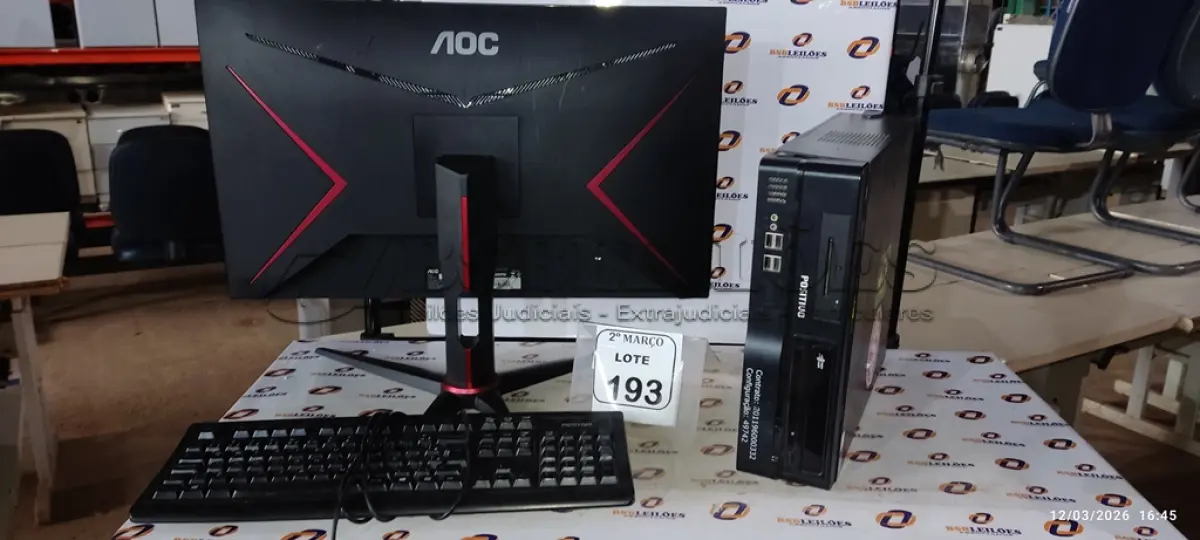 LOTE 193 - 01 CPU MARCA POSITIVO, 01 MONITOR MARCA AOC E 01 TECLADO MARCA POSITIVO. (NO ESTADO) ATENÇÃO! FAZER A VISITAÇÃO ANTES DE ARREMATAR, NÃO SABEMOS SE FUNCIONA, LEILÃO NÃO TEM GARANTIA E NEM DEVOLUÇÃO, SUJEITO A POSSÍVEIS AVARIAS VISÍVEIS/OCULTAS E/OU AUSÊNCIA DE COMPONENTES.
