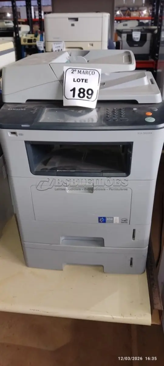 LOTE 189 - 01 IMPRESSORA MULTIFUNCIONAL MODELO SCX-5835 MARCA SAMSUNG. (NO ESTADO) ATENÇÃO! FAZER A VISITAÇÃO ANTES DE ARREMATAR, NÃO SABEMOS SE FUNCIONA, LEILÃO NÃO TEM GARANTIA E NEM DEVOLUÇÃO, SUJEITO A POSSÍVEIS AVARIAS VISÍVEIS/OCULTAS E/OU AUSÊNCIA DE COMPONENTES.