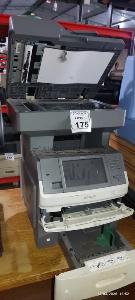 LOTE 175 - 01 IMPRESSORA MODELO X656DE MARCA LEXMARK. (NO ESTADO) ATENÇÃO! FAZER A VISITAÇÃO ANTES DE ARREMATAR, NÃO SABEMOS SE FUNCIONA, LEILÃO NÃO TEM GARANTIA E NEM DEVOLUÇÃO, SUJEITO A POSSÍVEIS AVARIAS VISÍVEIS/OCULTAS E/OU AUSÊNCIA DE COMPONENTES.