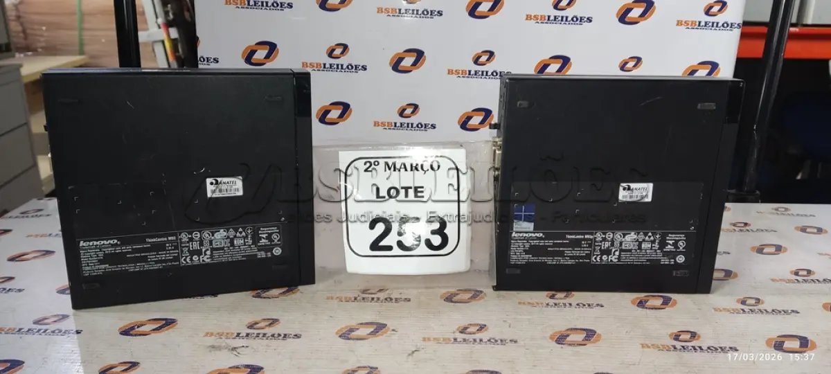 LOTE 253 - 02 MINIS PC SERIE THINKCENTRE MARCA LENOVO. (NO ESTADO) ATENÇÃO! FAZER A VISITAÇÃO ANTES DE ARREMATAR, NÃO SABEMOS SE FUNCIONA, LEILÃO NÃO TEM GARANTIA E NEM DEVOLUÇÃO, SUJEITO A POSSÍVEIS AVARIAS VISÍVEIS/OCULTAS E/OU AUSÊNCIA DE COMPONENTES.
