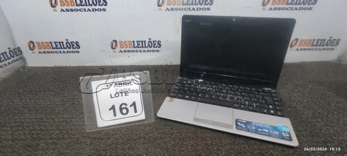 LOTE 161 - 01 NOTEBOOK MARCA ASUS. (NO ESTADO) ATENÇÃO! FAZER A VISITAÇÃO ANTES DE ARREMATAR, NÃO SABEMOS SE FUNCIONA, LEILÃO NÃO TEM GARANTIA E NEM DEVOLUÇÃO, SUJEITO A POSSÍVEIS AVARIAS VISÍVEIS/OCULTAS E/OU AUSÊNCIA DE COMPONENTES.