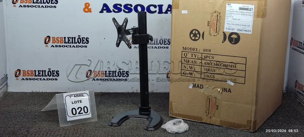LOTE 020 - 06 SUPORTES PARA MONITORES MARCA DATEN. (NO ESTADO) ATENÇÃO! FAZER A VISITAÇÃO ANTES DE ARREMATAR, NÃO SABEMOS SE FUNCIONA, LEILÃO NÃO TEM GARANTIA E NEM DEVOLUÇÃO, SUJEITO A POSSÍVEIS AVARIAS VISÍVEIS/OCULTAS E/OU AUSÊNCIA DE COMPONENTES.
