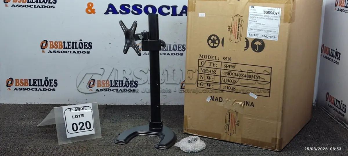 LOTE 020 - 06 SUPORTES PARA MONITORES MARCA DATEN. (NO ESTADO) ATENÇÃO! FAZER A VISITAÇÃO ANTES DE ARREMATAR, NÃO SABEMOS SE FUNCIONA, LEILÃO NÃO TEM GARANTIA E NEM DEVOLUÇÃO, SUJEITO A POSSÍVEIS AVARIAS VISÍVEIS/OCULTAS E/OU AUSÊNCIA DE COMPONENTES.