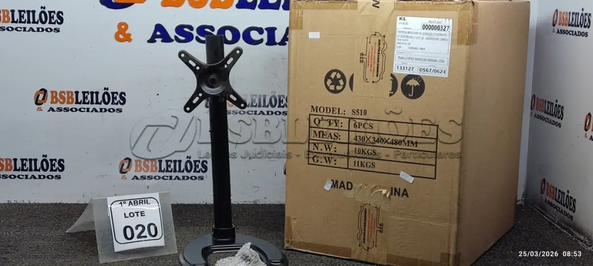 LOTE 020 - 06 SUPORTES PARA MONITORES MARCA DATEN. (NO ESTADO) ATENÇÃO! FAZER A VISITAÇÃO ANTES DE ARREMATAR, NÃO SABEMOS SE FUNCIONA, LEILÃO NÃO TEM GARANTIA E NEM DEVOLUÇÃO, SUJEITO A POSSÍVEIS AVARIAS VISÍVEIS/OCULTAS E/OU AUSÊNCIA DE COMPONENTES.
