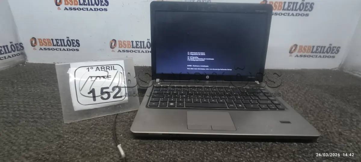 LOTE 152 - 01 NOTEBOOK MARCA HP. (NO ESTADO) ATENÇÃO! FAZER A VISITAÇÃO ANTES DE ARREMATAR, NÃO SABEMOS SE FUNCIONA, LEILÃO NÃO TEM GARANTIA E NEM DEVOLUÇÃO, SUJEITO A POSSÍVEIS AVARIAS VISÍVEIS/OCULTAS E/OU AUSÊNCIA DE COMPONENTES.