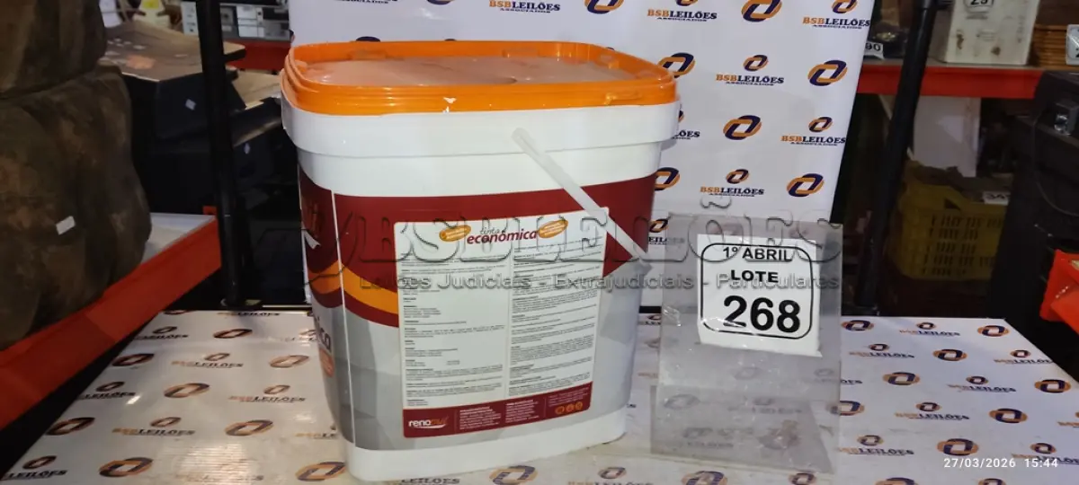 LOTE 268 - 01 BALDE DE TINTA ECONÔMICA SEMIBRILHO PARA INTERIORES E EXTERIORES DE 16L NA COR BRANCO NEVE MARCA RENOCRIL. (NO ESTADO) ATENÇÃO! FAZER A VISITAÇÃO ANTES DE ARREMATAR, NÃO SABEMOS SE FUNCIONA, LEILÃO NÃO TEM GARANTIA E NEM DEVOLUÇÃO, SUJEITO A POSSÍVEIS AVARIAS VISÍVEIS/OCULTAS E/OU AUSÊNCIA DE COMPONENTES.