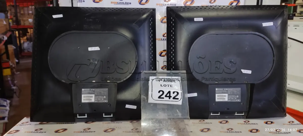 LOTE 242 - 02 MONITORES MARCA NEOVO. (NO ESTADO) ATENÇÃO! FAZER A VISITAÇÃO ANTES DE ARREMATAR, NÃO SABEMOS SE FUNCIONA, LEILÃO NÃO TEM GARANTIA E NEM DEVOLUÇÃO, SUJEITO A POSSÍVEIS AVARIAS VISÍVEIS/OCULTAS E/OU AUSÊNCIA DE COMPONENTES.