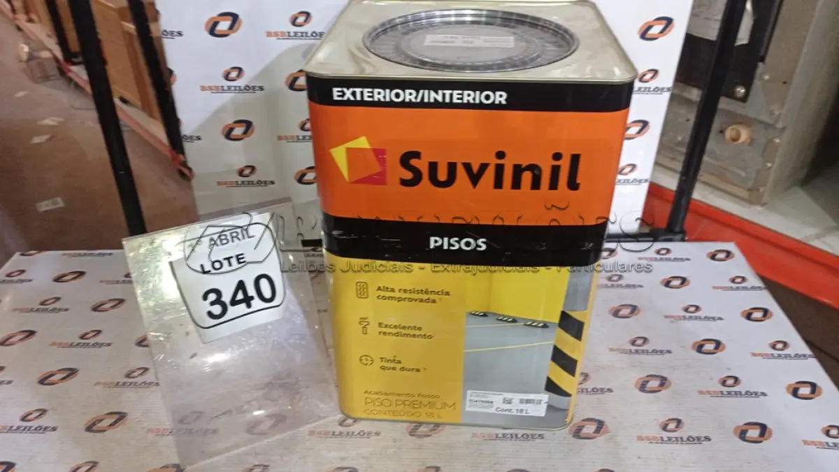 LOTE 340 - 01 LATA DE TINTA PARA PISOS DE 18L NA COR FOSCO CINZA ESCURO MARCA SUVINIL. (NO ESTADO) ATENÇÃO! FAZER A VISITAÇÃO ANTES DE ARREMATAR, NÃO SABEMOS SE FUNCIONA, LEILÃO NÃO TEM GARANTIA E NEM DEVOLUÇÃO, SUJEITO A POSSÍVEIS AVARIAS VISÍVEIS/OCULTAS E/OU AUSÊNCIA DE COMPONENTES.