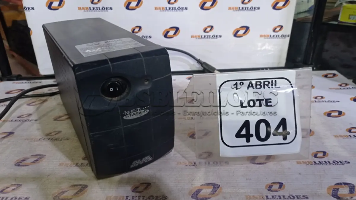 LOTE 404 - 01 NOBREAK 600VA MARCA NET STATION. (NO ESTADO) ATENÇÃO! FAZER A VISITAÇÃO ANTES DE ARREMATAR, NÃO SABEMOS SE FUNCIONA, LEILÃO NÃO TEM GARANTIA E NEM DEVOLUÇÃO, SUJEITO A POSSÍVEIS AVARIAS VISÍVEIS/OCULTAS E/OU AUSÊNCIA DE COMPONENTES.