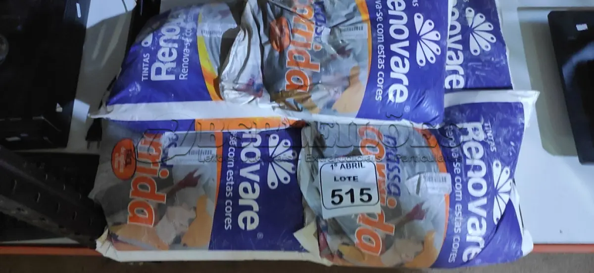 LOTE 515 - 05 PACOTES DE MASSA CORRIDA DE 15KG CADA MARCA RENOVARE. (NO ESTADO) ATENÇÃO! FAZER A VISITAÇÃO ANTES DE ARREMATAR, NÃO SABEMOS SE FUNCIONA, LEILÃO NÃO TEM GARANTIA E NEM DEVOLUÇÃO, SUJEITO A POSSÍVEIS AVARIAS VISÍVEIS/OCULTAS E/OU AUSÊNCIA DE COMPONENTES.