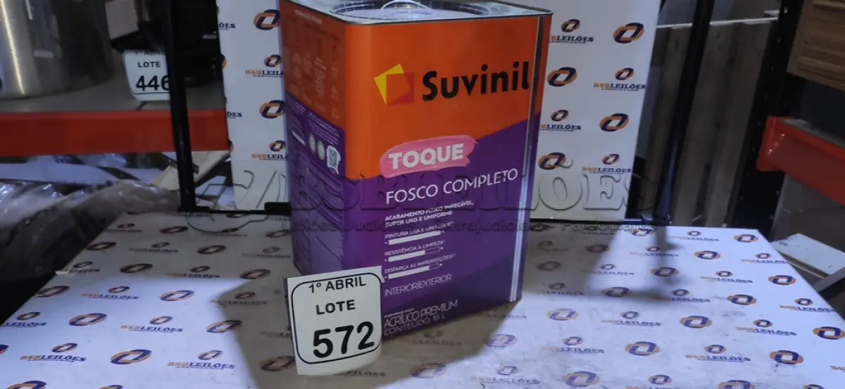 LOTE 572 - 01 LATA DE TINTA ACRÍLICO PREMIUM 16L NA COR A0 14 CALOPSITA MARCA SUVINIL. (NO ESTADO) ATENÇÃO! FAZER A VISITAÇÃO ANTES DE ARREMATAR, NÃO SABEMOS SE FUNCIONA, LEILÃO NÃO TEM GARANTIA E NEM DEVOLUÇÃO, SUJEITO A POSSÍVEIS AVARIAS VISÍVEIS/OCULTAS E/OU AUSÊNCIA DE COMPONENTES.
