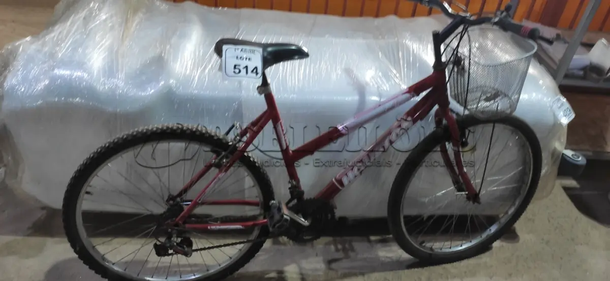 LOTE 514 - 01 BICICLETA ARO 20 COM MARCHA E CESTA NA COR VERMELHA MARCA HOUSTON. (NO ESTADO) ATENÇÃO! FAZER A VISITAÇÃO ANTES DE ARREMATAR, NÃO SABEMOS SE FUNCIONA, LEILÃO NÃO TEM GARANTIA E NEM DEVOLUÇÃO, SUJEITO A POSSÍVEIS AVARIAS VISÍVEIS/OCULTAS E/OU AUSÊNCIA DE COMPONENTES.